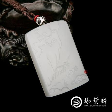【琢艺轩】穆宇静 新疆和田玉白皮一级白玉籽玉玉牌 钓鱼 67克
