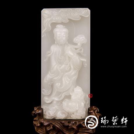 【琢艺轩】穆宇静 新疆和田玉洒金皮羊脂白玉籽玉摆件 孺子拜观音 290克