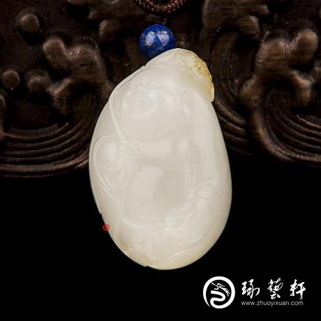 【琢艺轩】新疆和田玉黄皮羊脂白玉籽玉挂件 弥勒佛 23.5克