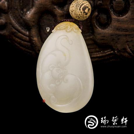 【琢艺轩】新疆和田玉黄皮白玉籽玉挂件 福禄 6.5克