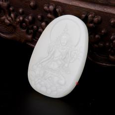 穆宇静 新疆和田黄皮一级白玉籽玉 牌子 度母 46克