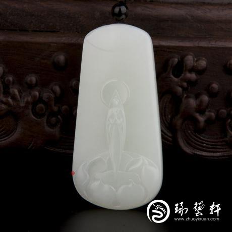 【琢艺轩】新疆和田玉白皮白玉籽玉玉牌 一花一天下 46.2克