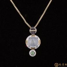 自然A货冰种翡翠吊坠18k金钻石 福禄久长 3克