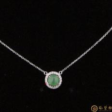 自然A货翡翠阳绿 锁骨链18k金镶钻  1.8克