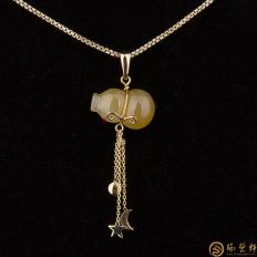 自然A货黄翡吊坠18k金 黄翡葫芦 2.4克