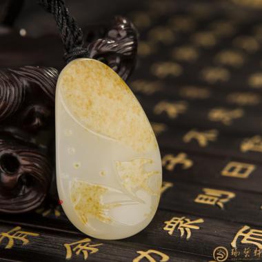 新疆和田黄皮白玉籽玉挂件 比翼 14.5克
