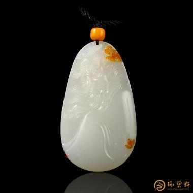 新疆和田黄皮一级白籽玉把件 钟馗捉鬼 54克