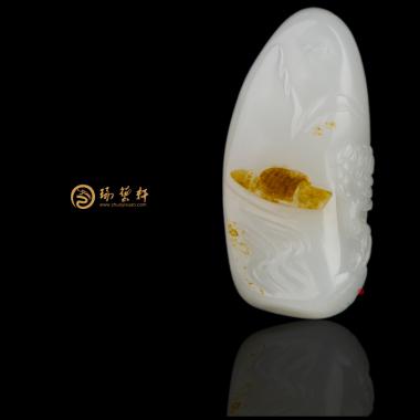 新疆和田黄沁皮羊脂白玉籽玉挂件 怡然 28.5克