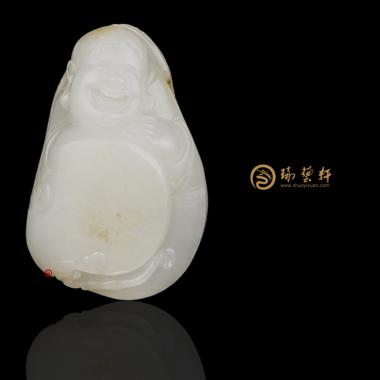穆宇静 新疆和田洒金皮一级白籽玉把件 孺子伐鼓 61.3克