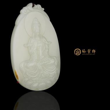 穆宇静 新疆和田黄皮白玉籽牌子 观音 109克